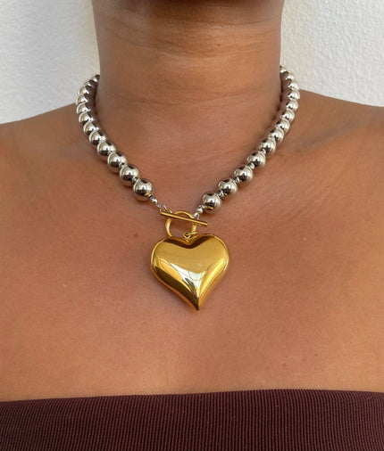 Najib Mixed Metal Chunky Heart Necklace