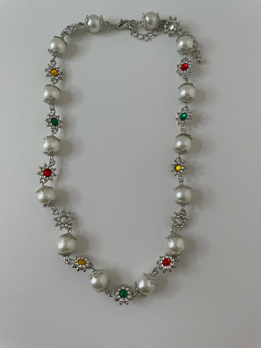 Ini Silver Pearl & Gem Short Necklace