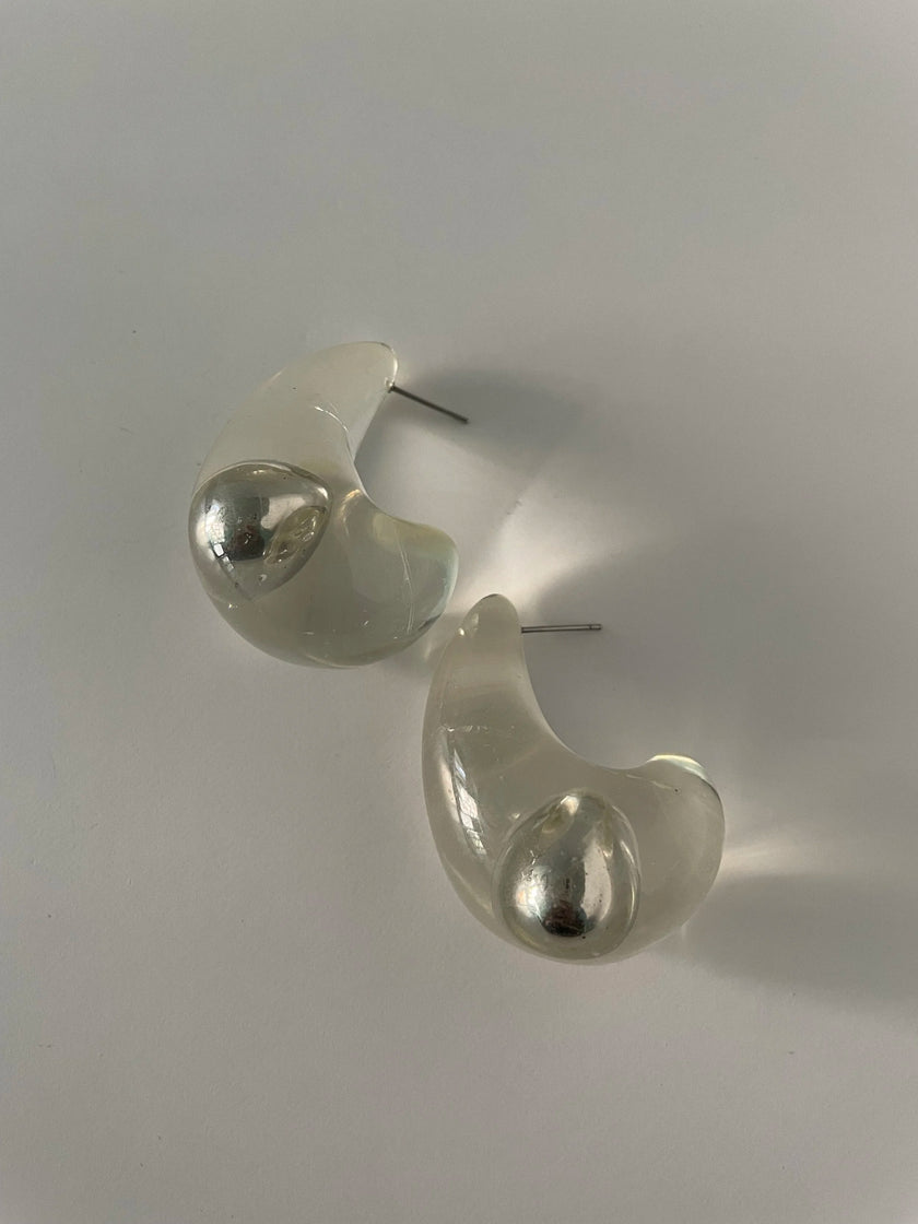 *NOT SO PERFECT* Nwabisa Silver Ball Cloudy Resin Teardrop Earrings