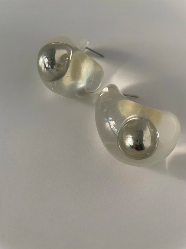 *NOT SO PERFECT* Nwabisa Silver Ball Cloudy Resin Teardrop Earrings