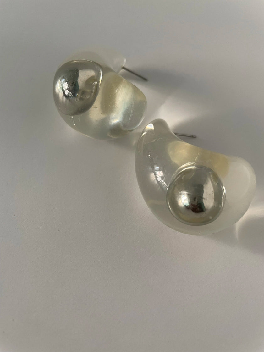 *NOT SO PERFECT* Nwabisa Silver Ball Cloudy Resin Teardrop Earrings