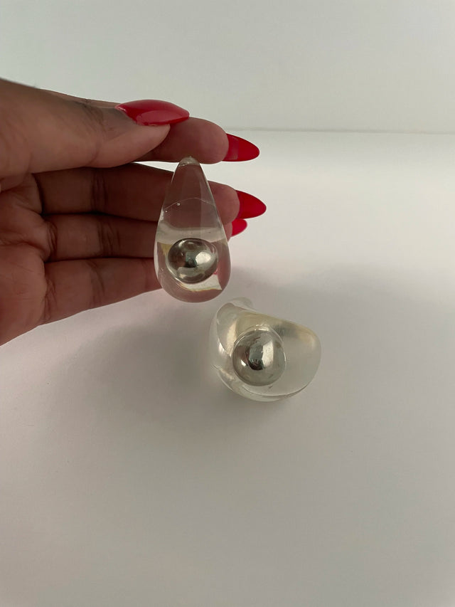 *NOT SO PERFECT* Nwabisa Silver Ball Cloudy Resin Teardrop Earrings