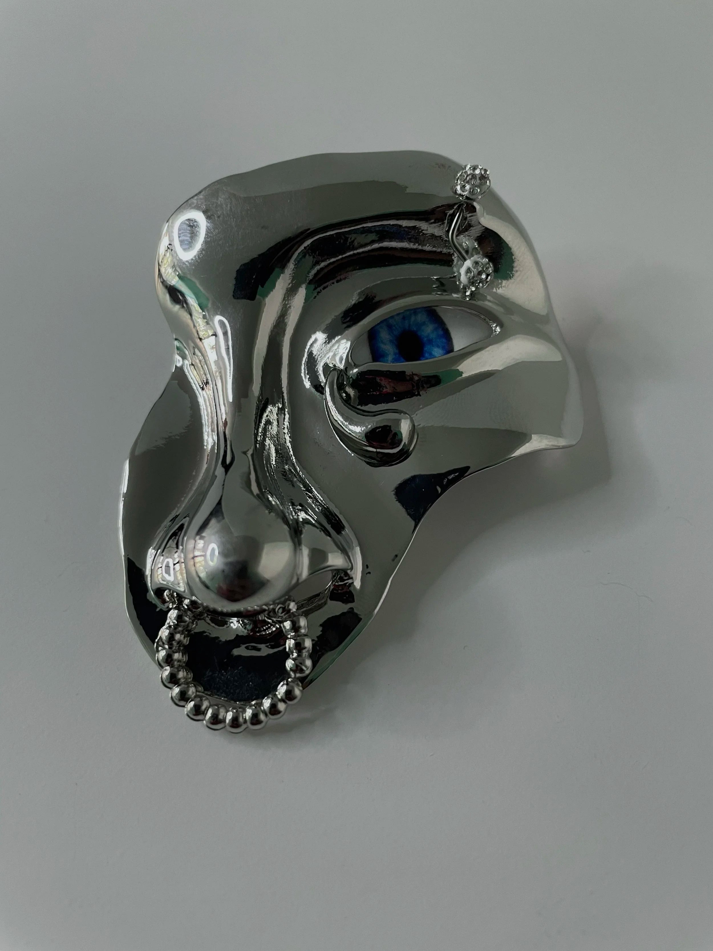 Vuyisanani Silver Abstract Metal Embellished Face Brooch