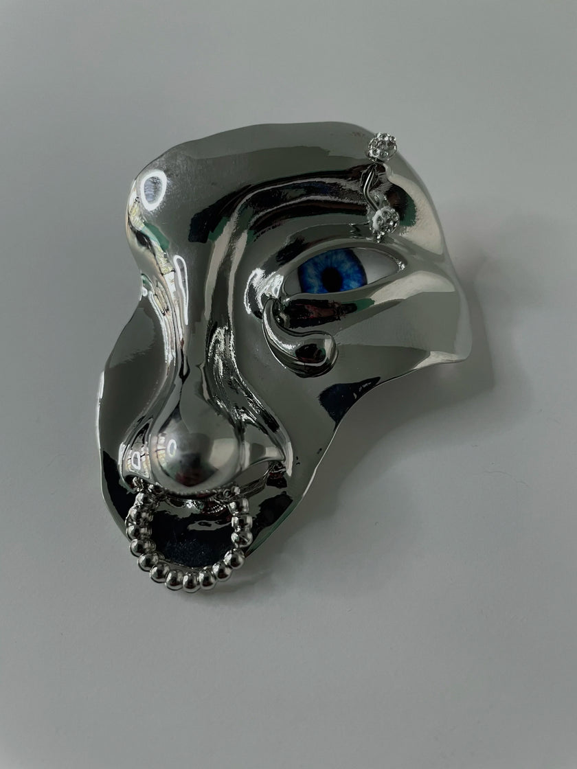 Vuyisanani Silver Abstract Metal Embellished Face Brooch