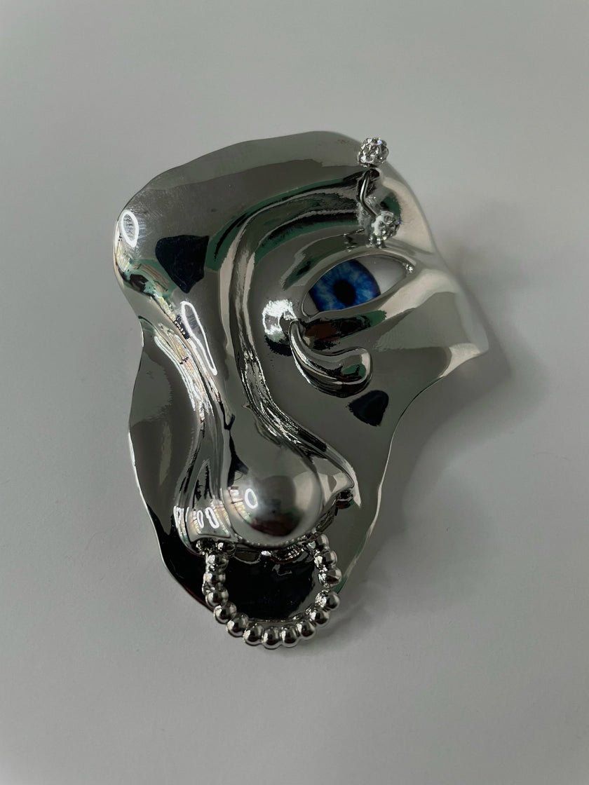 Vuyisanani Silver Abstract Metal Embellished Face Brooch