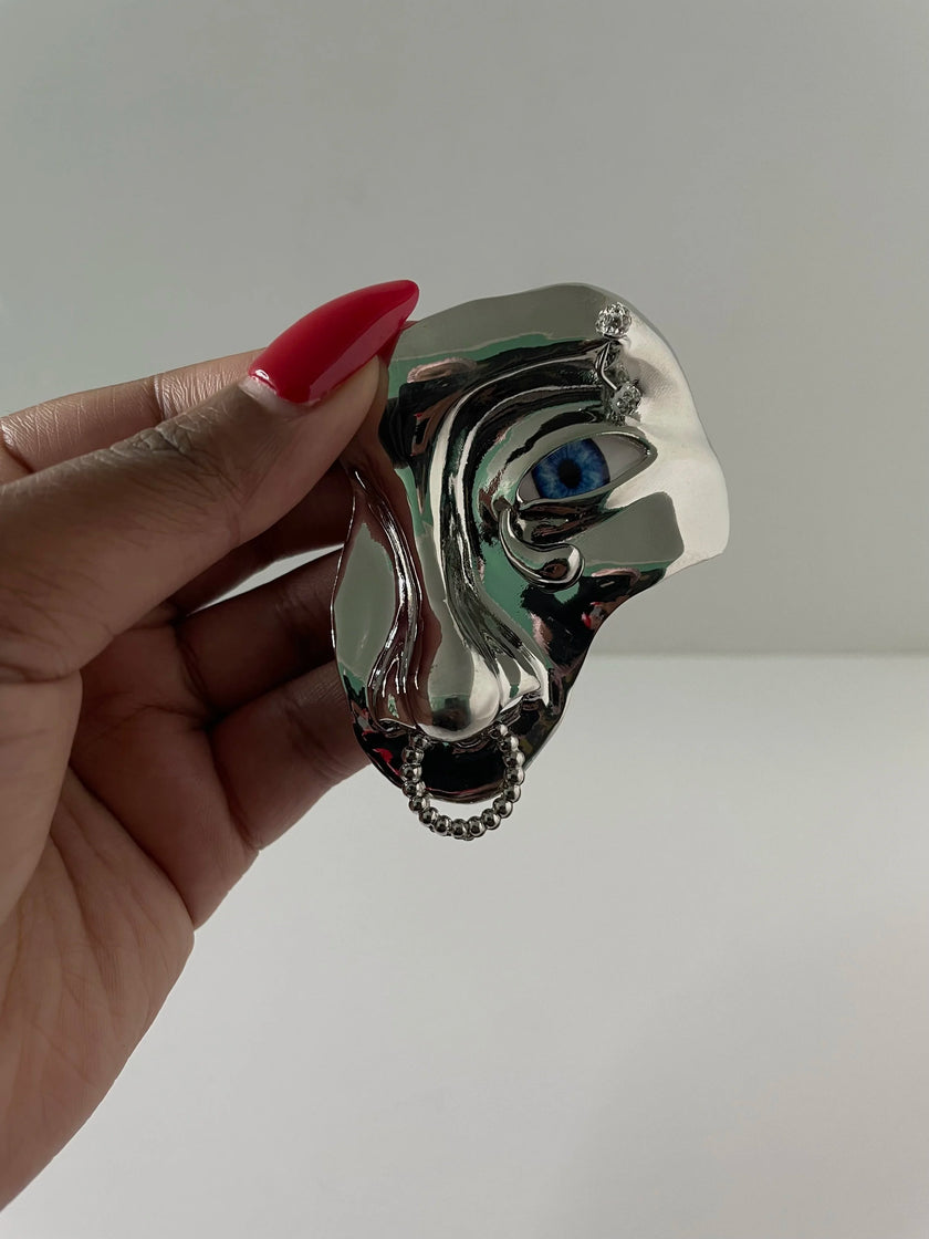 Vuyisanani Silver Abstract Metal Embellished Face Brooch