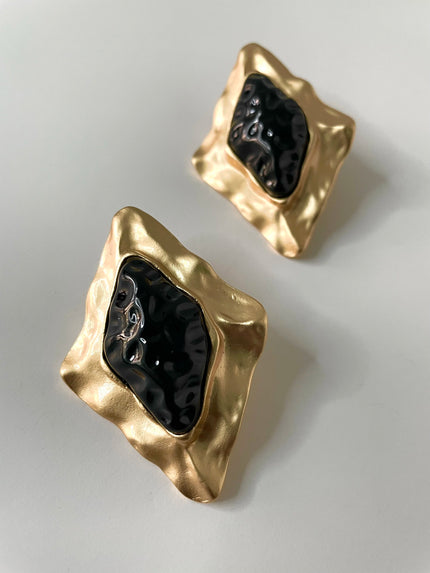 Mamadupe Gold & Black Pyramid Dangle Earrings