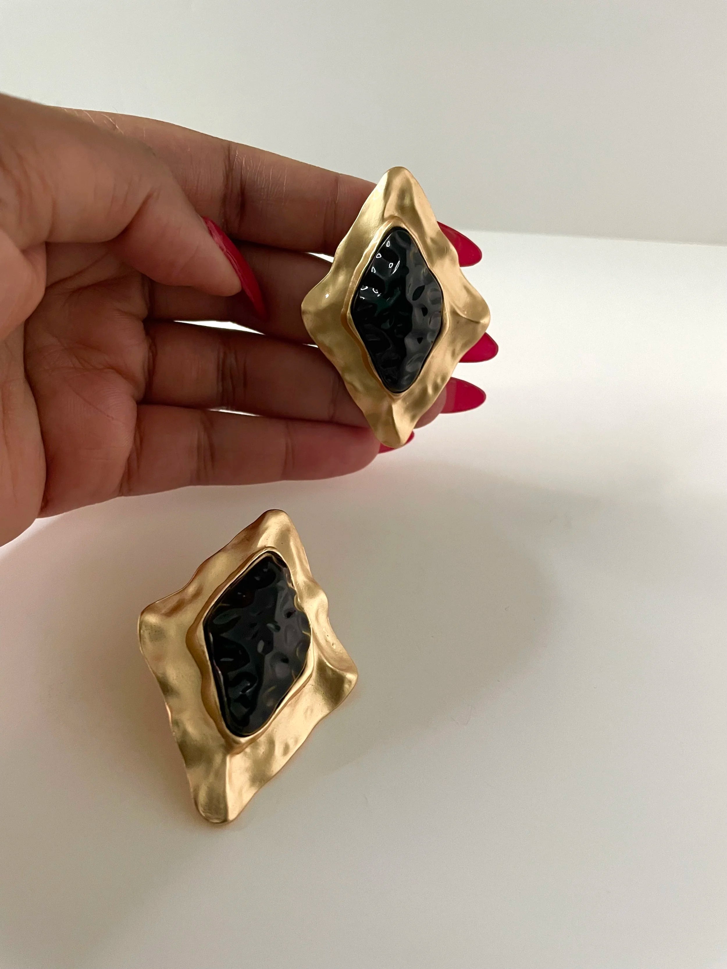 Mamadupe Gold & Black Pyramid Dangle Earrings