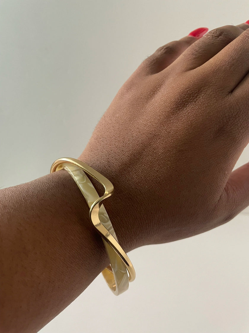 Amanda Gold & Cream Geometric Resin Cuff