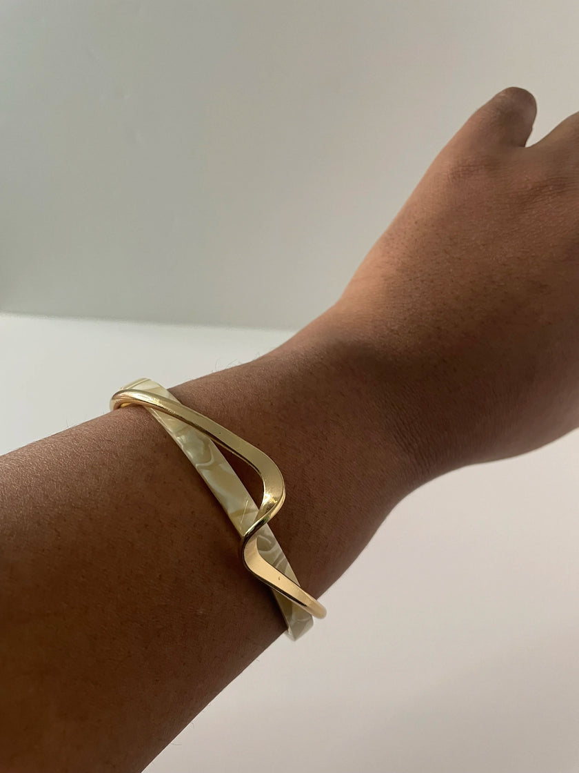 Amanda Gold & Cream Geometric Resin Cuff