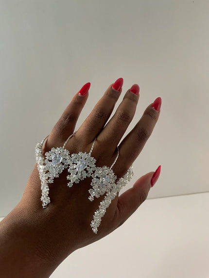 Nadine Silver Classic Rhinestone Ring Palm Cuff