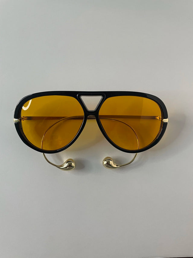 Thuli Oversized Black & Orange Aviator Sunglasses