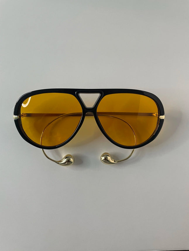 Thuli Oversized Black & Orange Aviator Sunglasses