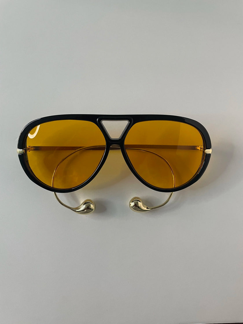 Thuli Oversized Black & Orange Aviator Sunglasses