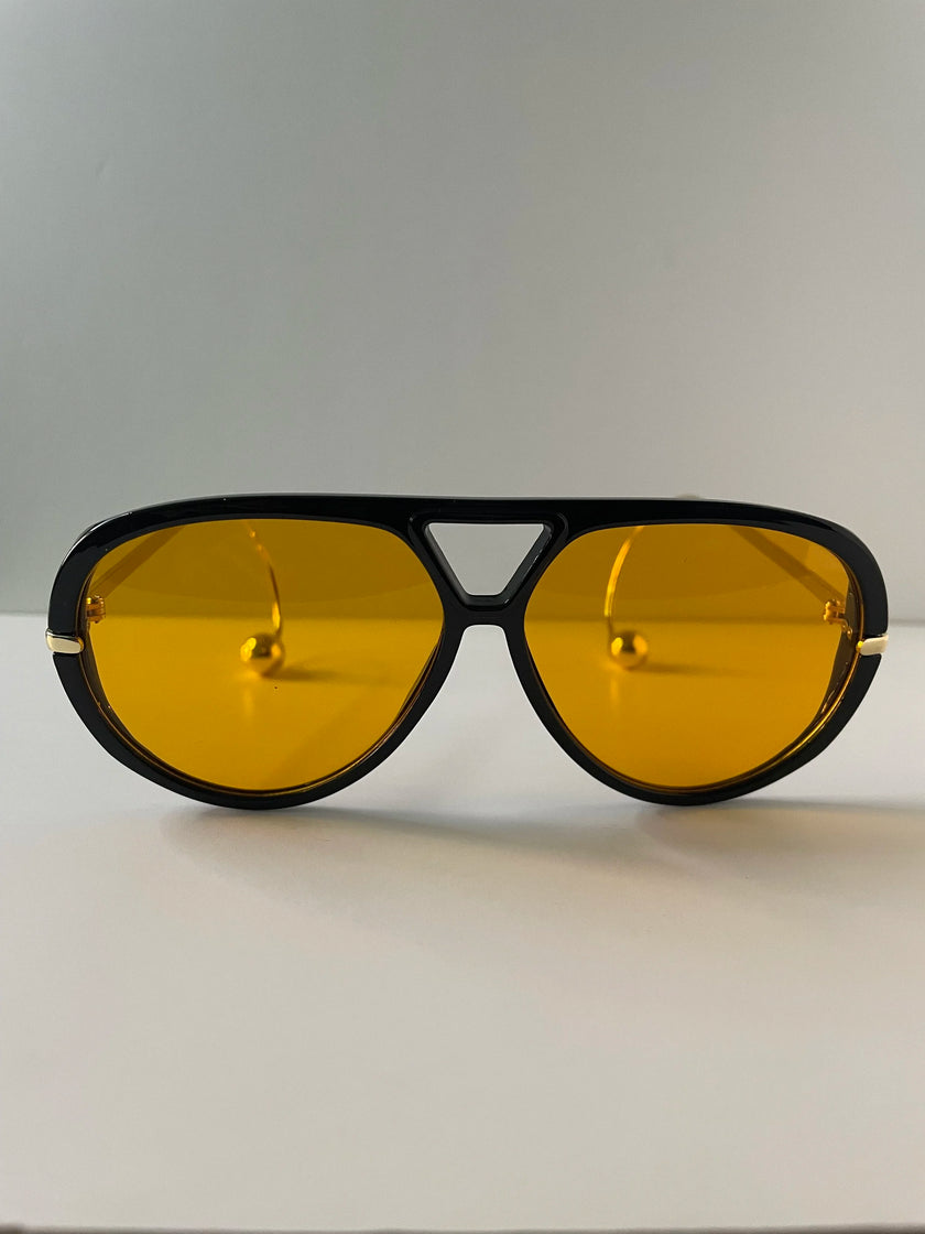 Thuli Oversized Black & Orange Aviator Sunglasses