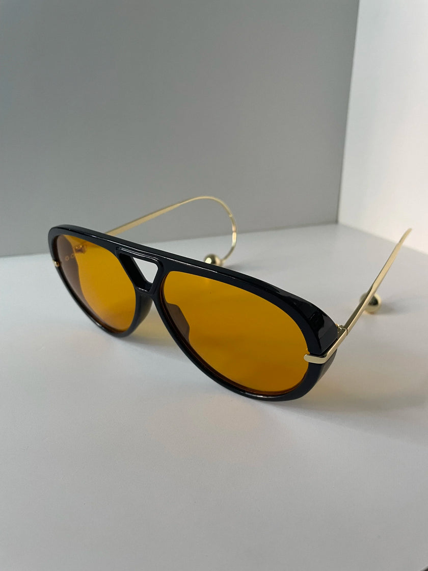 Thuli Oversized Black & Orange Aviator Sunglasses