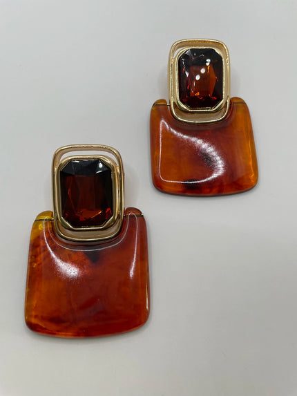 Nancy Amber Brown & Gold Retro Luxe Drop Earrings