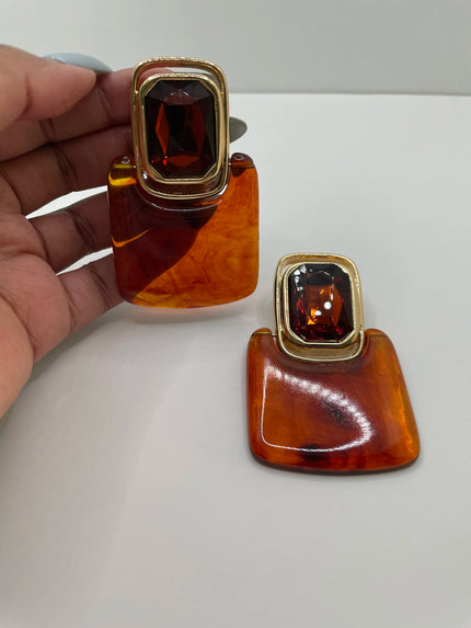 Nancy Amber Brown & Gold Retro Luxe Drop Earrings