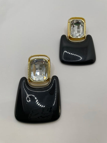 Nancy Black & Gold Retro Luxe Drop Earrings