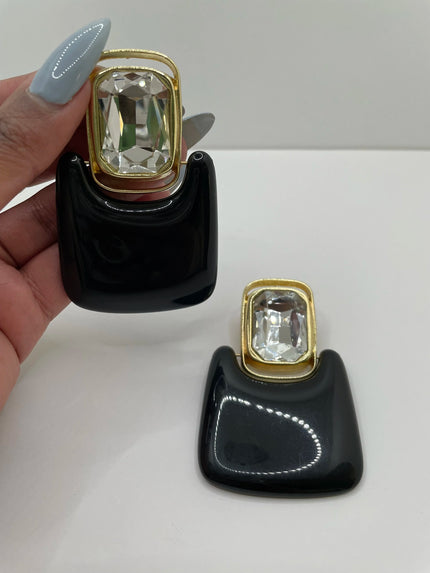 Nancy Black & Gold Retro Luxe Drop Earrings