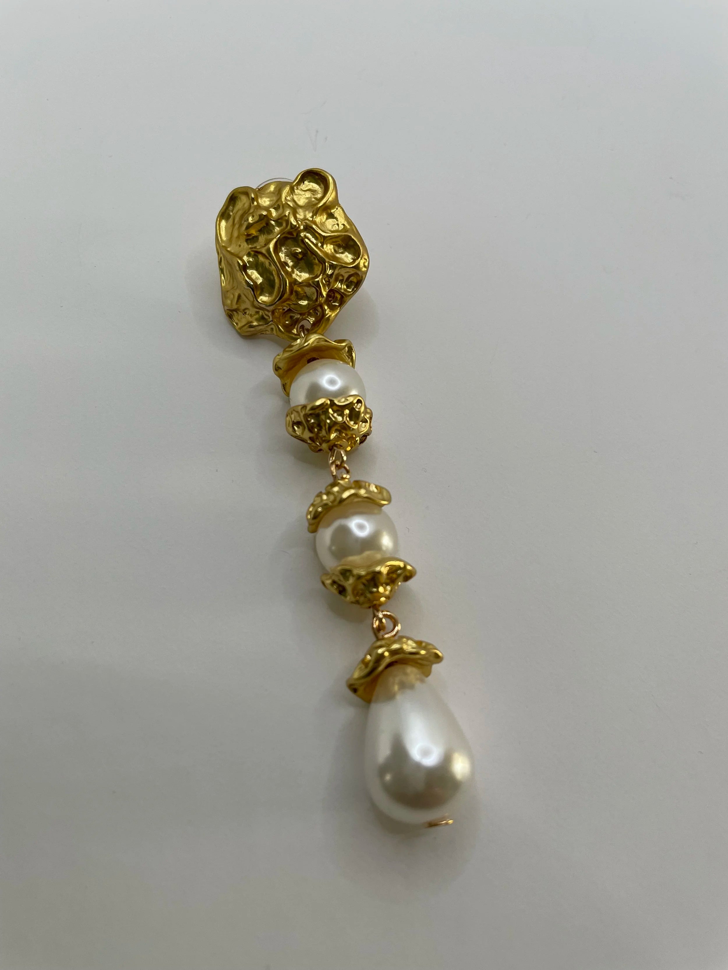 Fezile Gold Elongated Baroque Pearl Flower  Earrings