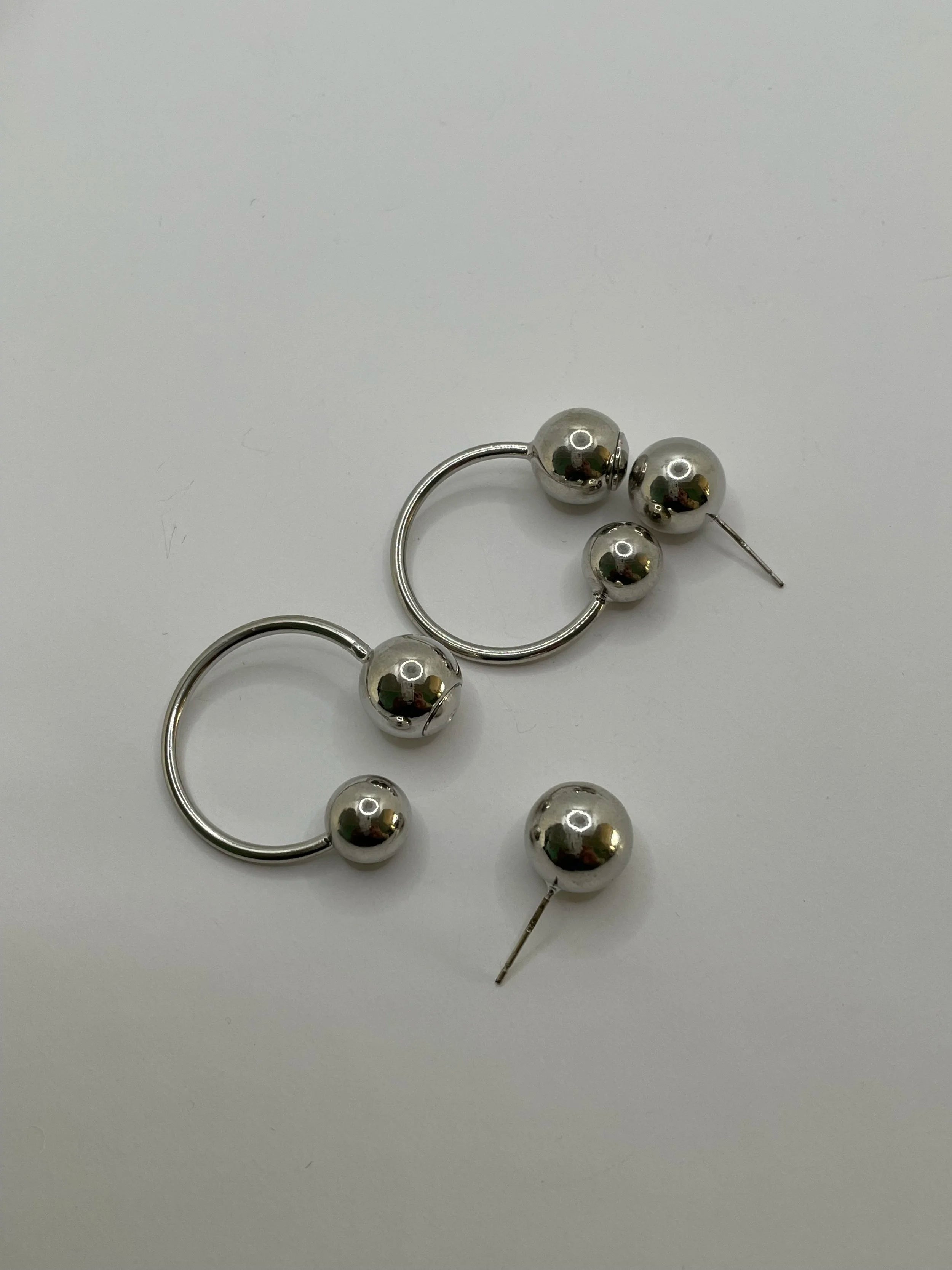 Palesa Silver Cool Triple Sphere Hoop Earrings