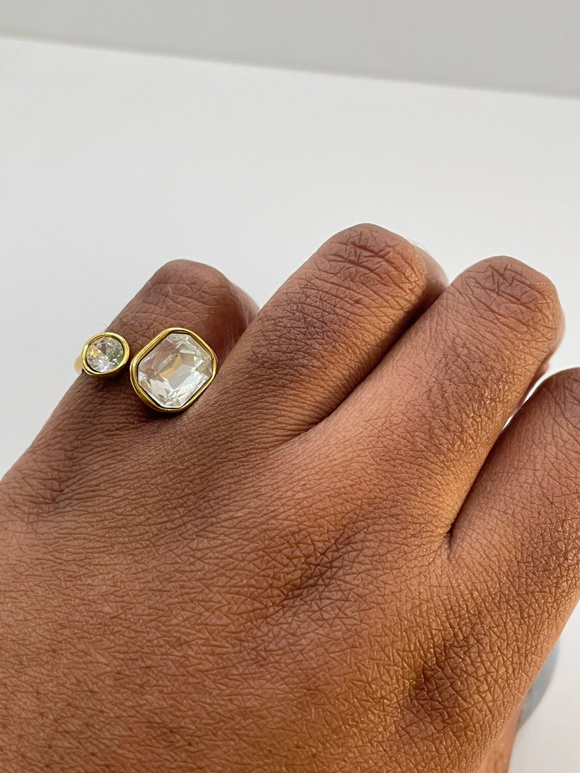 Modestine Gold Open Double White Stone Ring