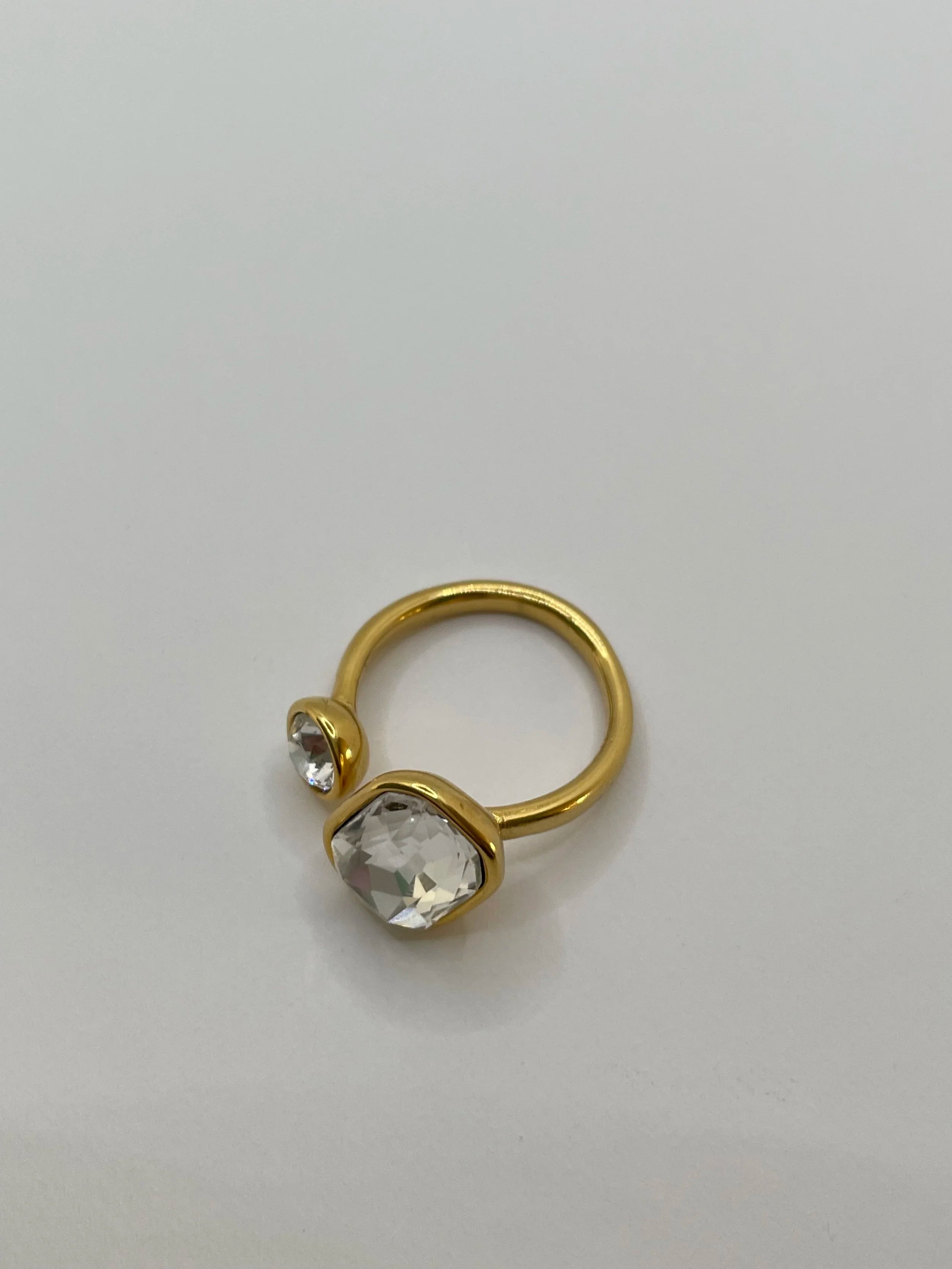 Modestine Gold Open Double White Stone Ring