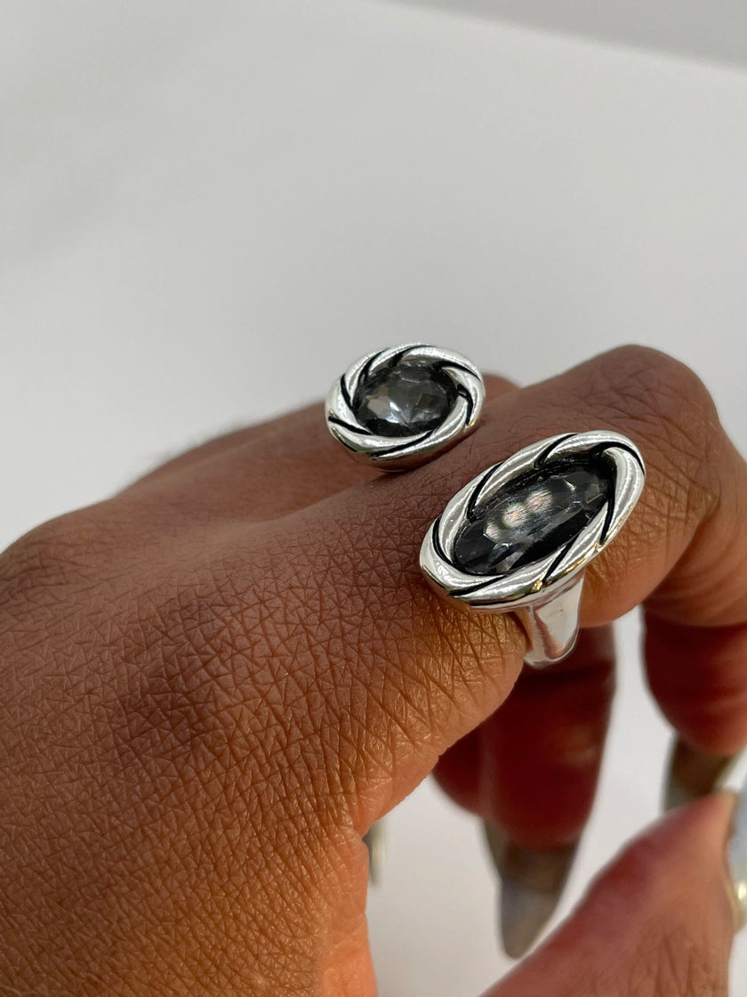 Francinah Silver Open Double Grey Stone Ring