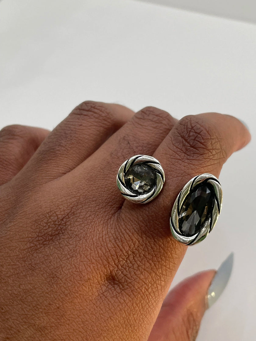 Francinah Silver Open Double Grey Stone Ring