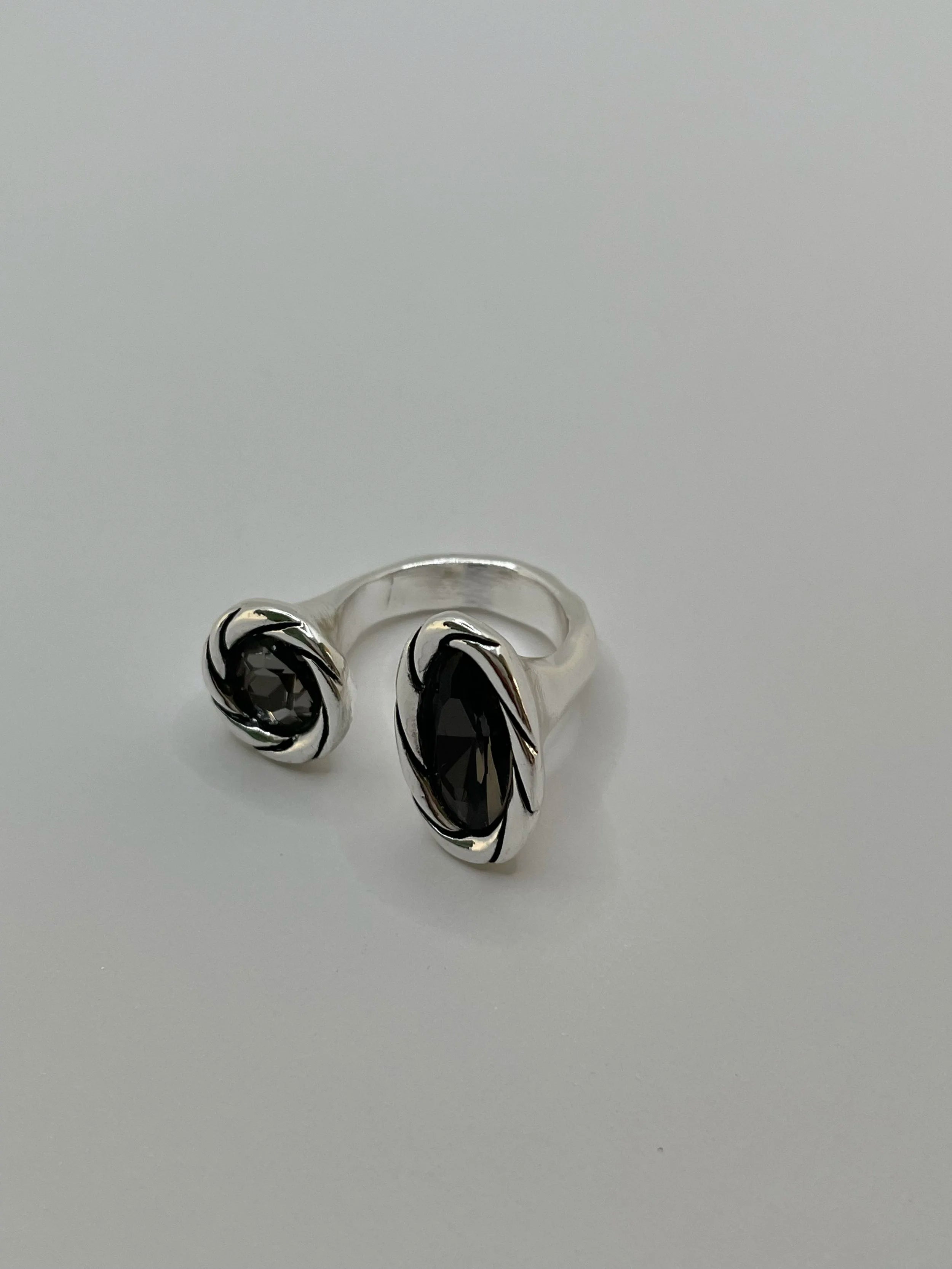 Francinah Silver Open Double Grey Stone Ring