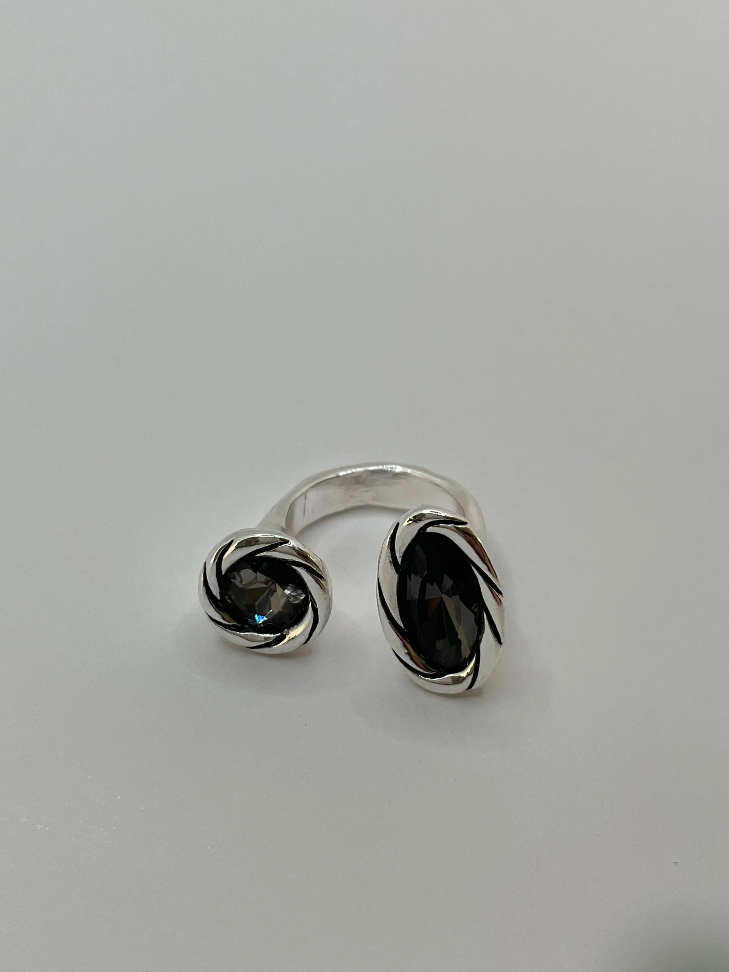 Francinah Silver Open Double Grey Stone Ring