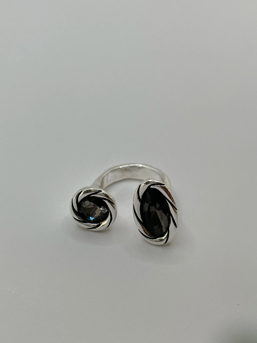 Francinah Silver Open Double Grey Stone Ring