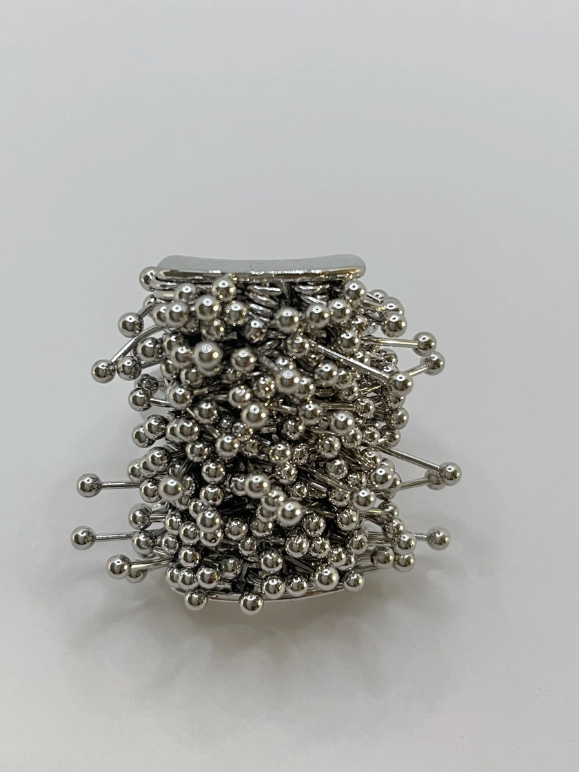 Taahira Silver Multi - Layer Metal Bead Ring