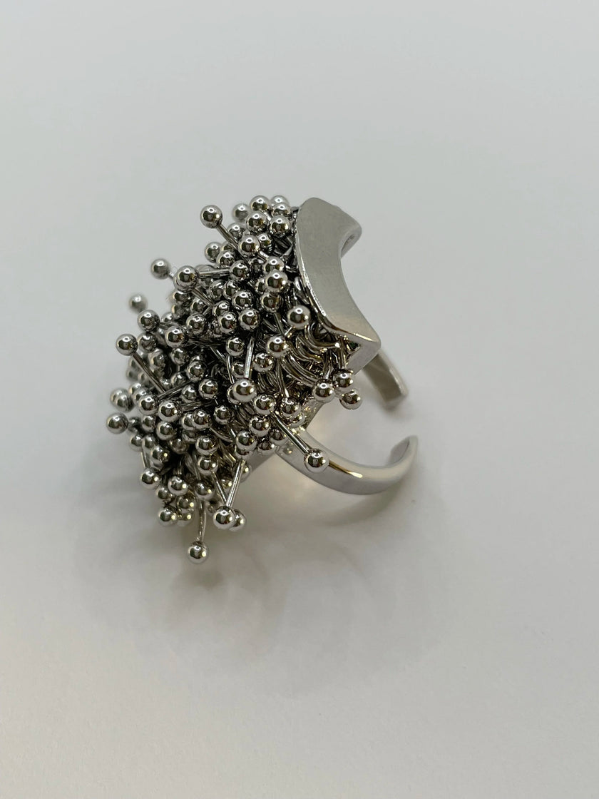 Taahira Silver Multi - Layer Metal Bead Ring