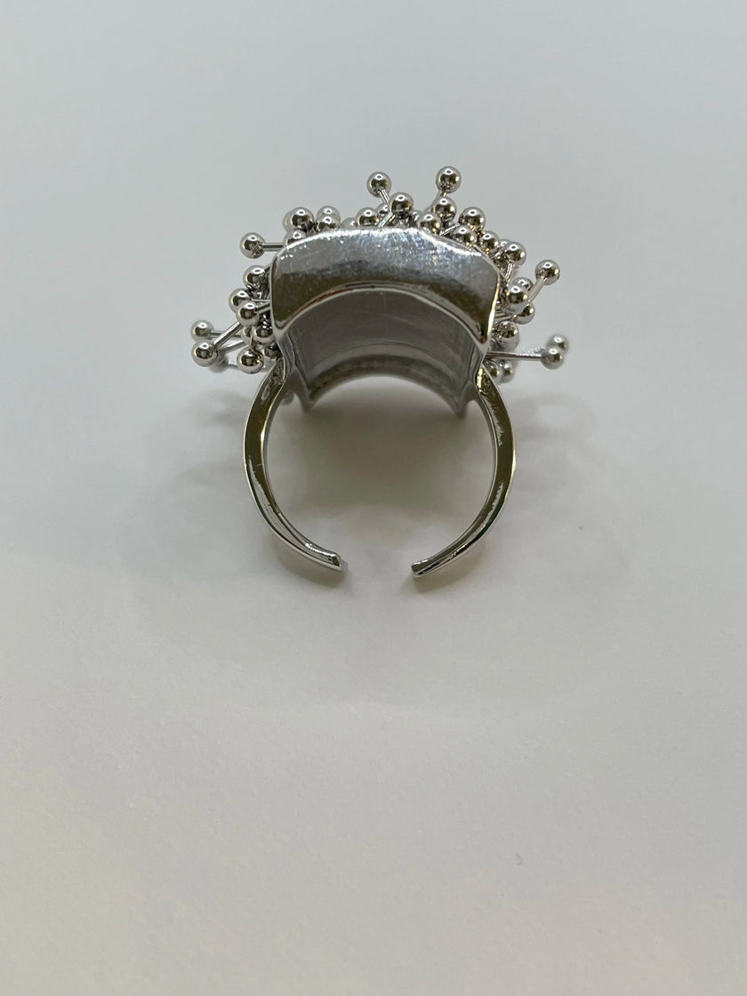 Taahira Silver Multi - Layer Metal Bead Ring