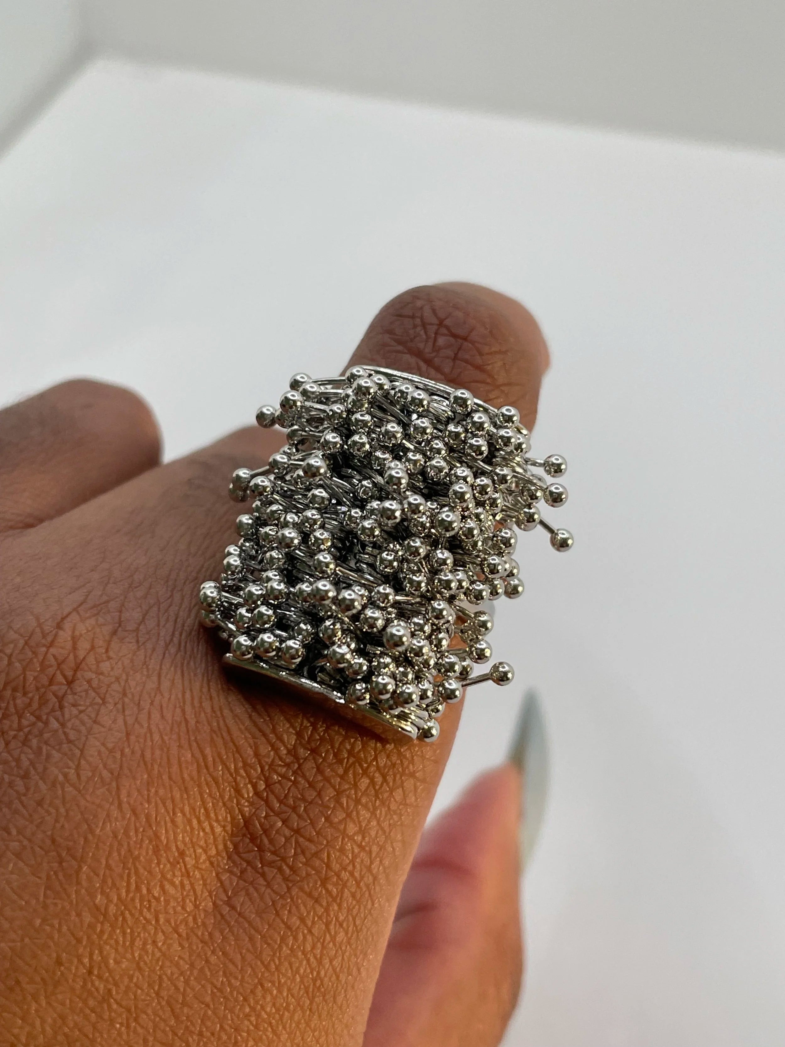 Taahira Silver Multi - Layer Metal Bead Ring