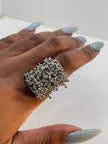 Taahira Silver Multi - Layer Metal Bead Ring