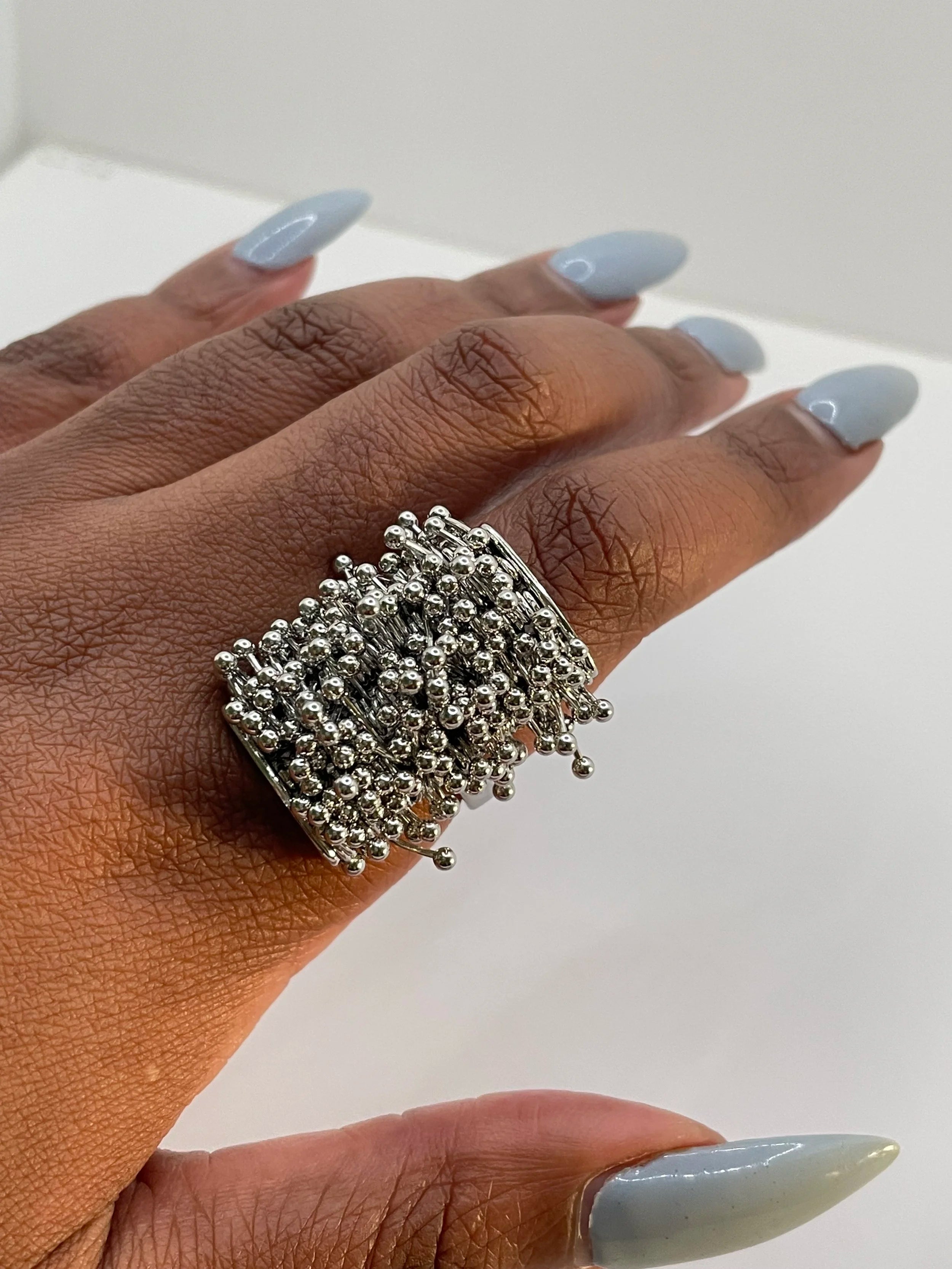 Taahira Silver Multi - Layer Metal Bead Ring