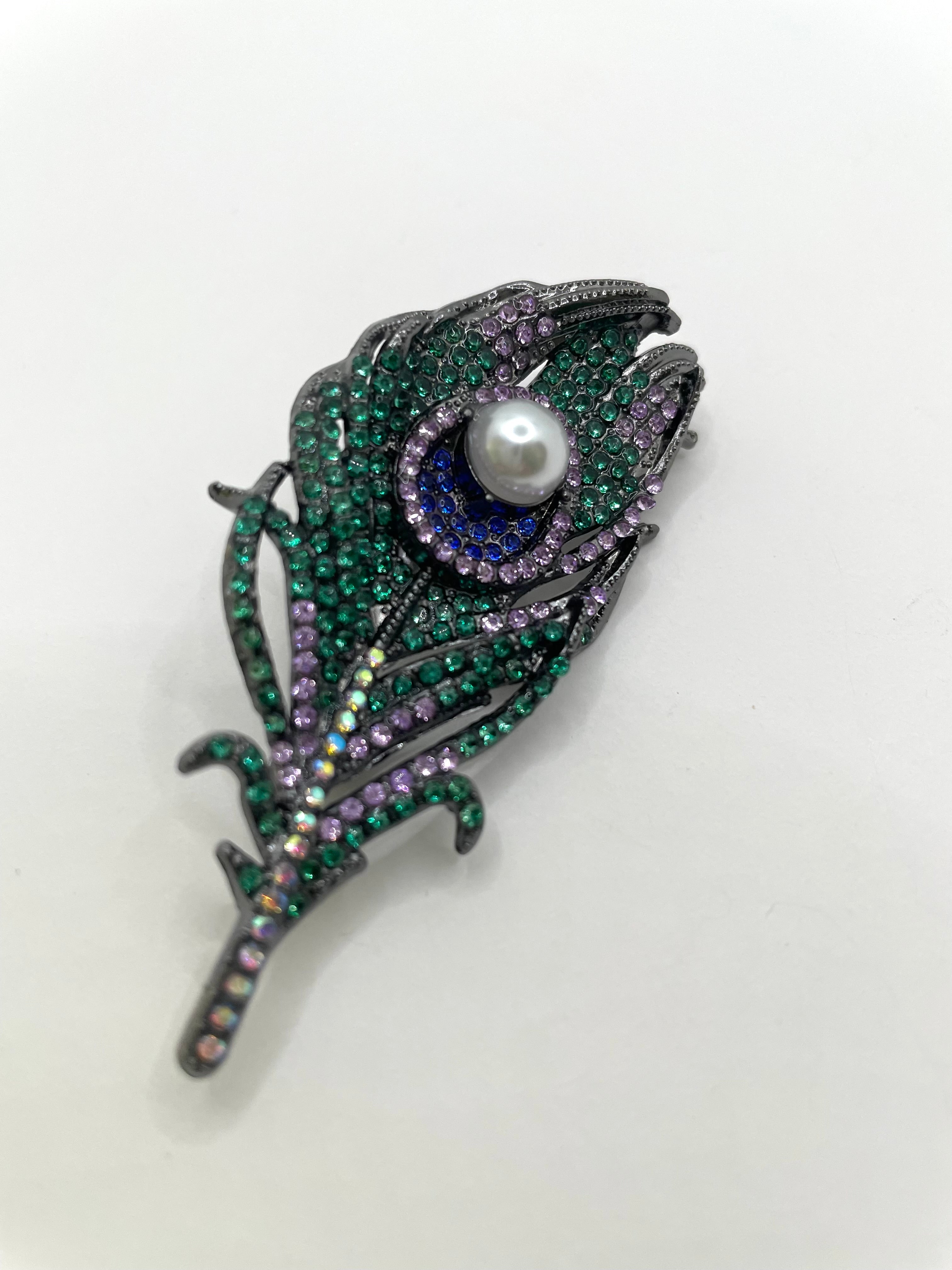 Chelsea Embellished Multicloured Peacock Feather Brooch