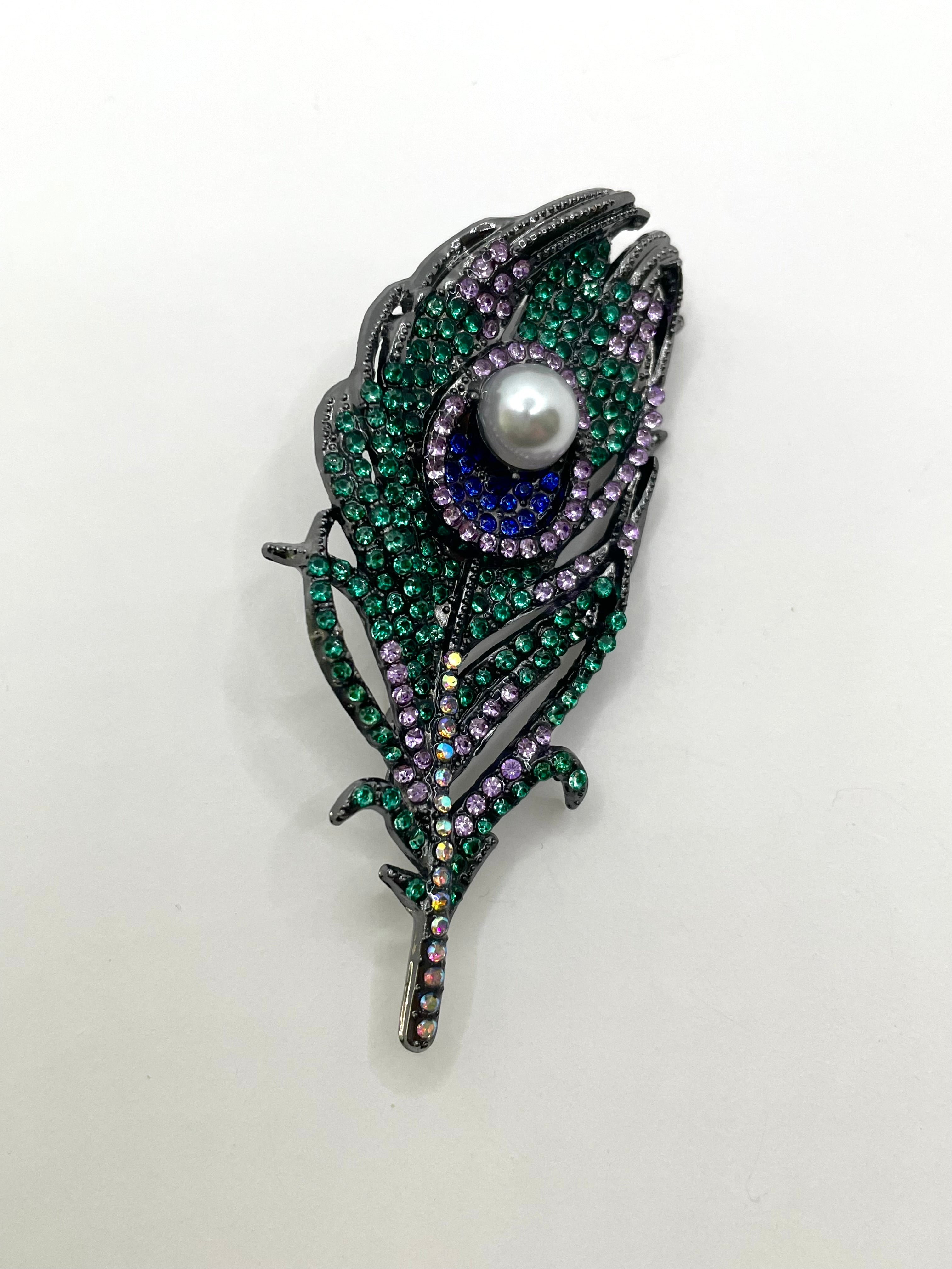 Chelsea Embellished Multicloured Peacock Feather Brooch