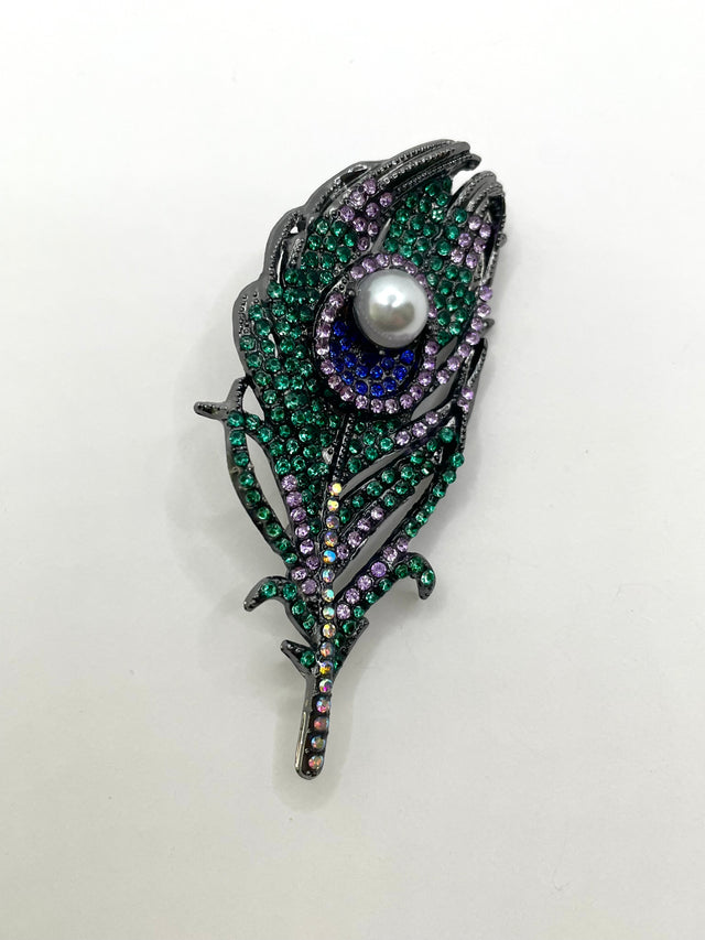 Chelsea Embellished Multicloured Peacock Feather Brooch