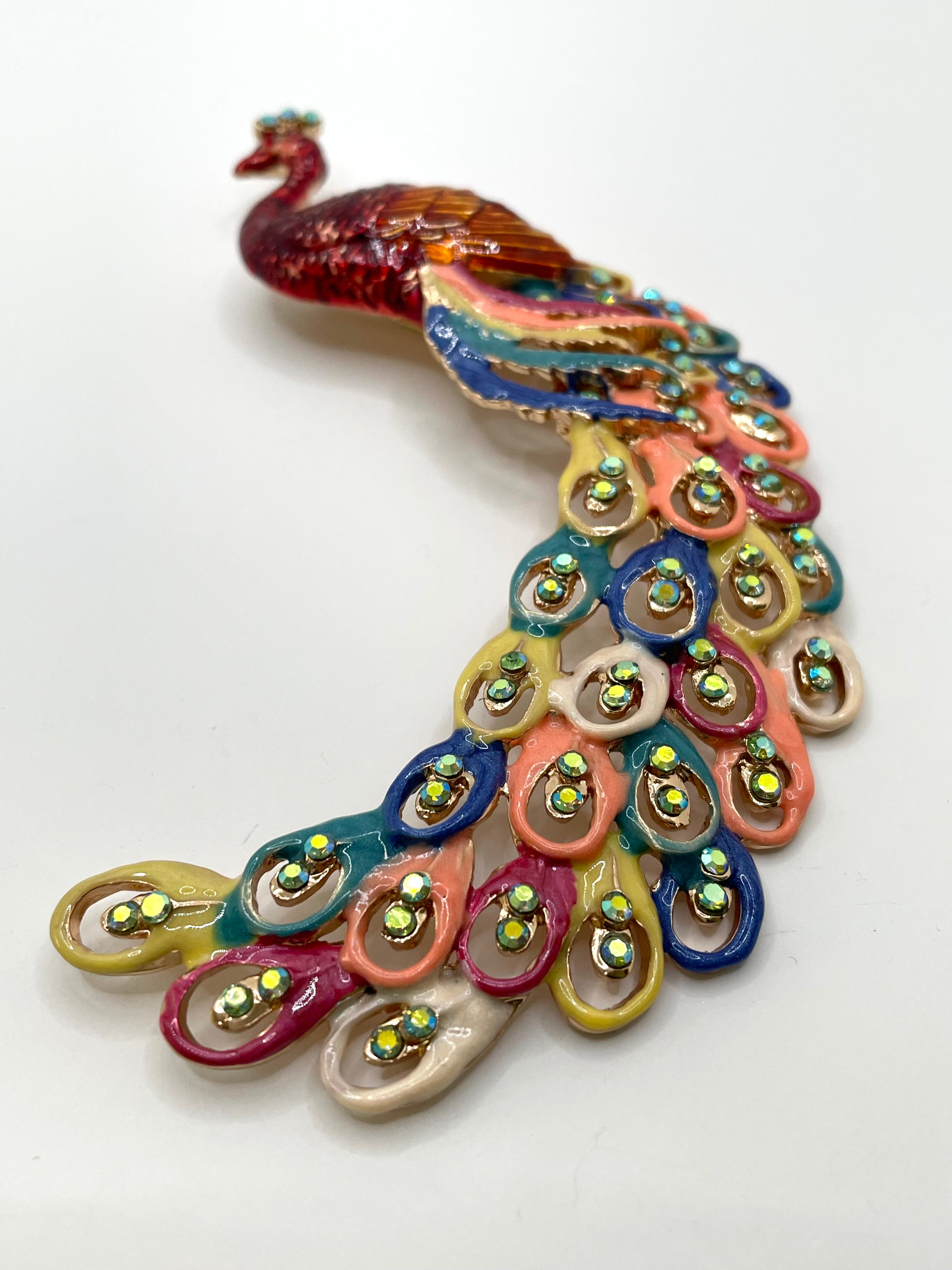 Patricia Flamboyant Red Oversized Peacock Brooch