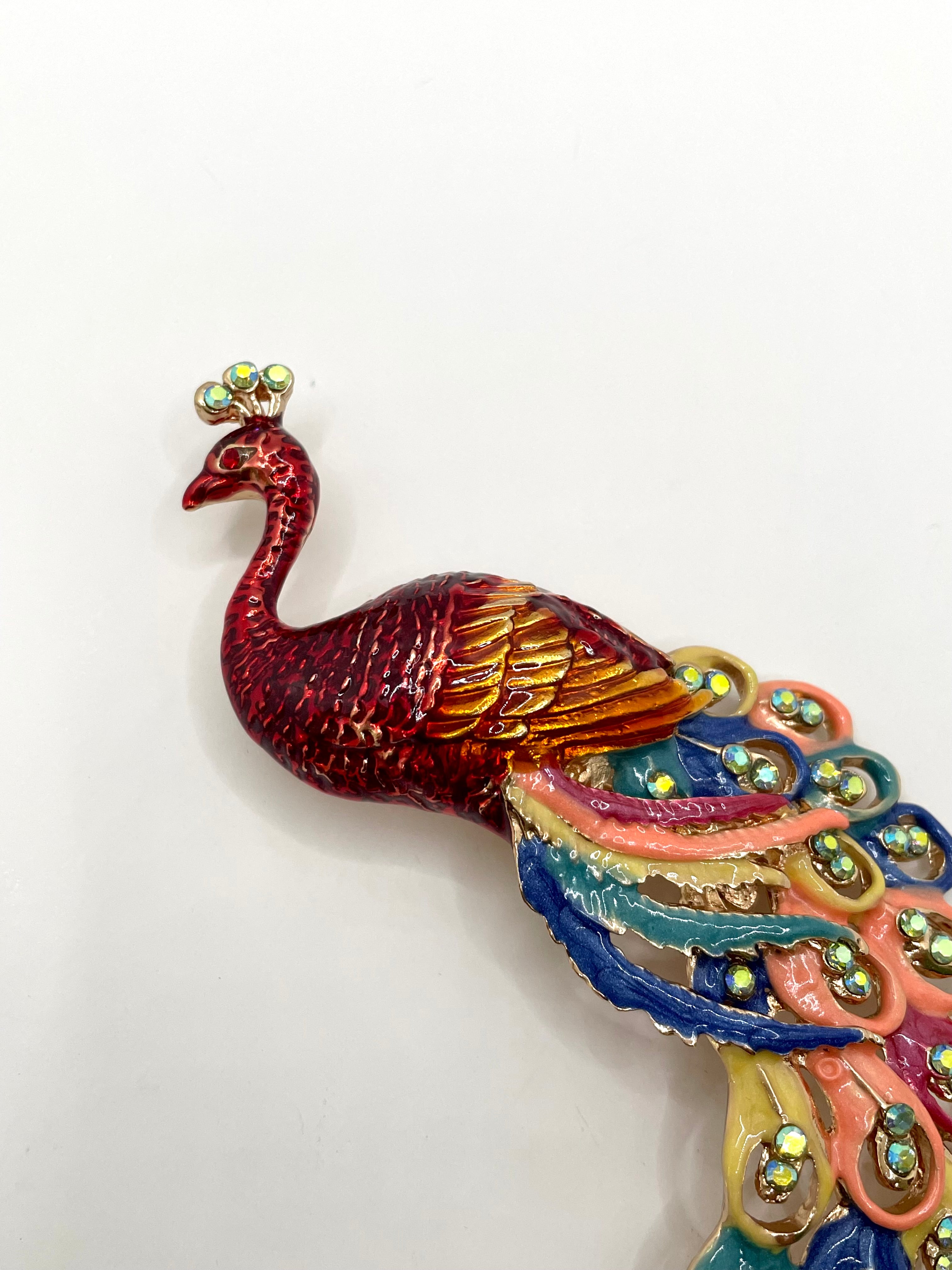 Patricia Flamboyant Red Oversized Peacock Brooch