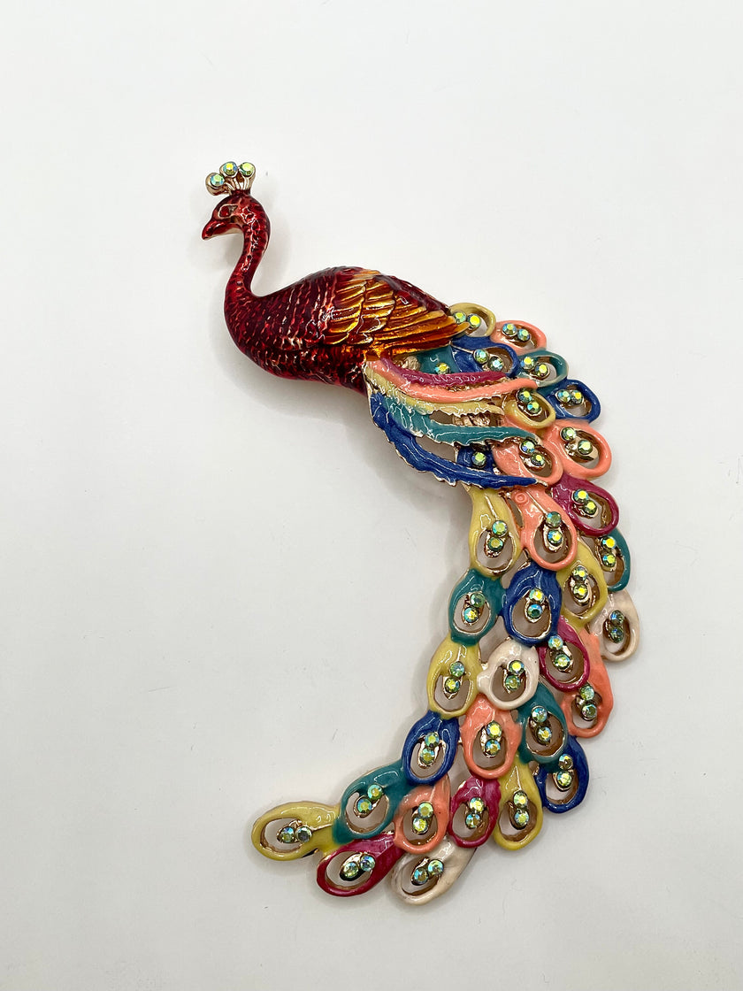 Patricia Flamboyant Red Oversized Peacock Brooch