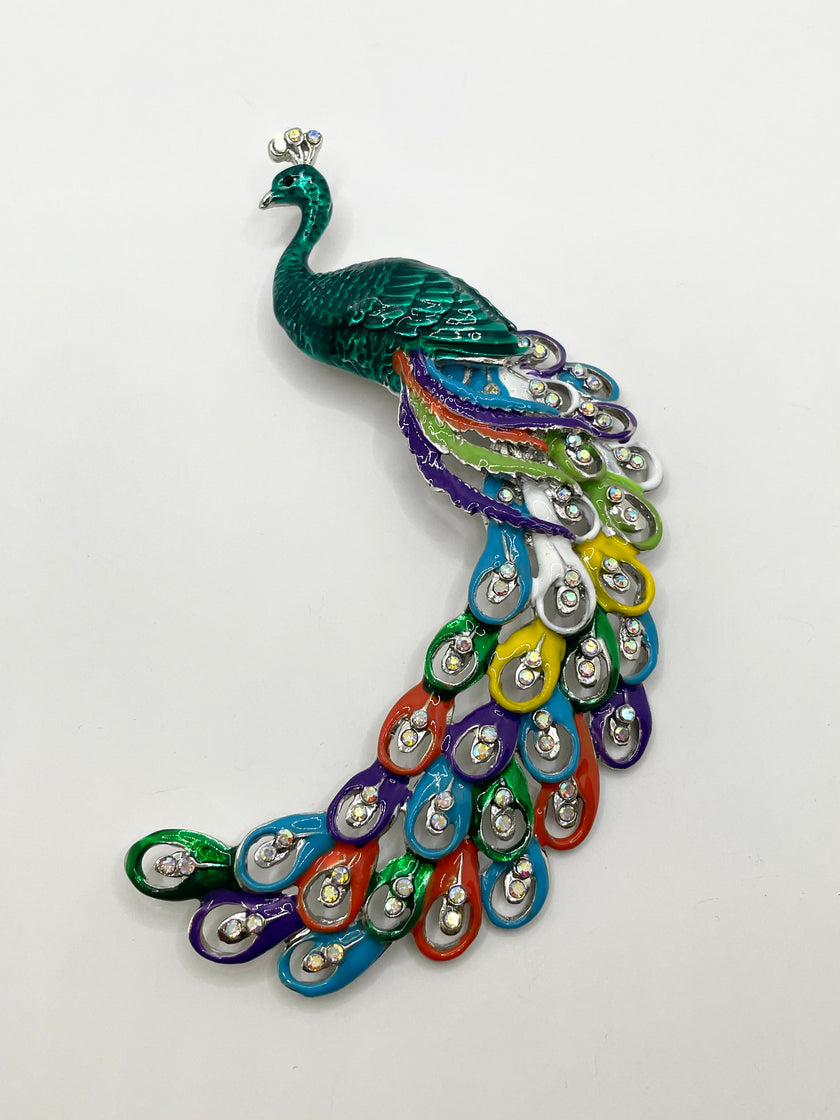 Patricia Flamboyant Green Oversized Peacock Brooch