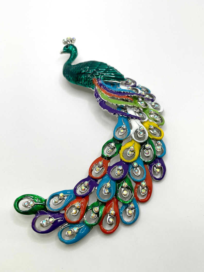 Patricia Flamboyant Green Oversized Peacock Brooch
