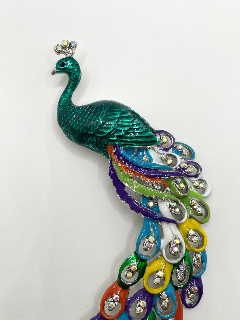 Patricia Flamboyant Green Oversized Peacock Brooch