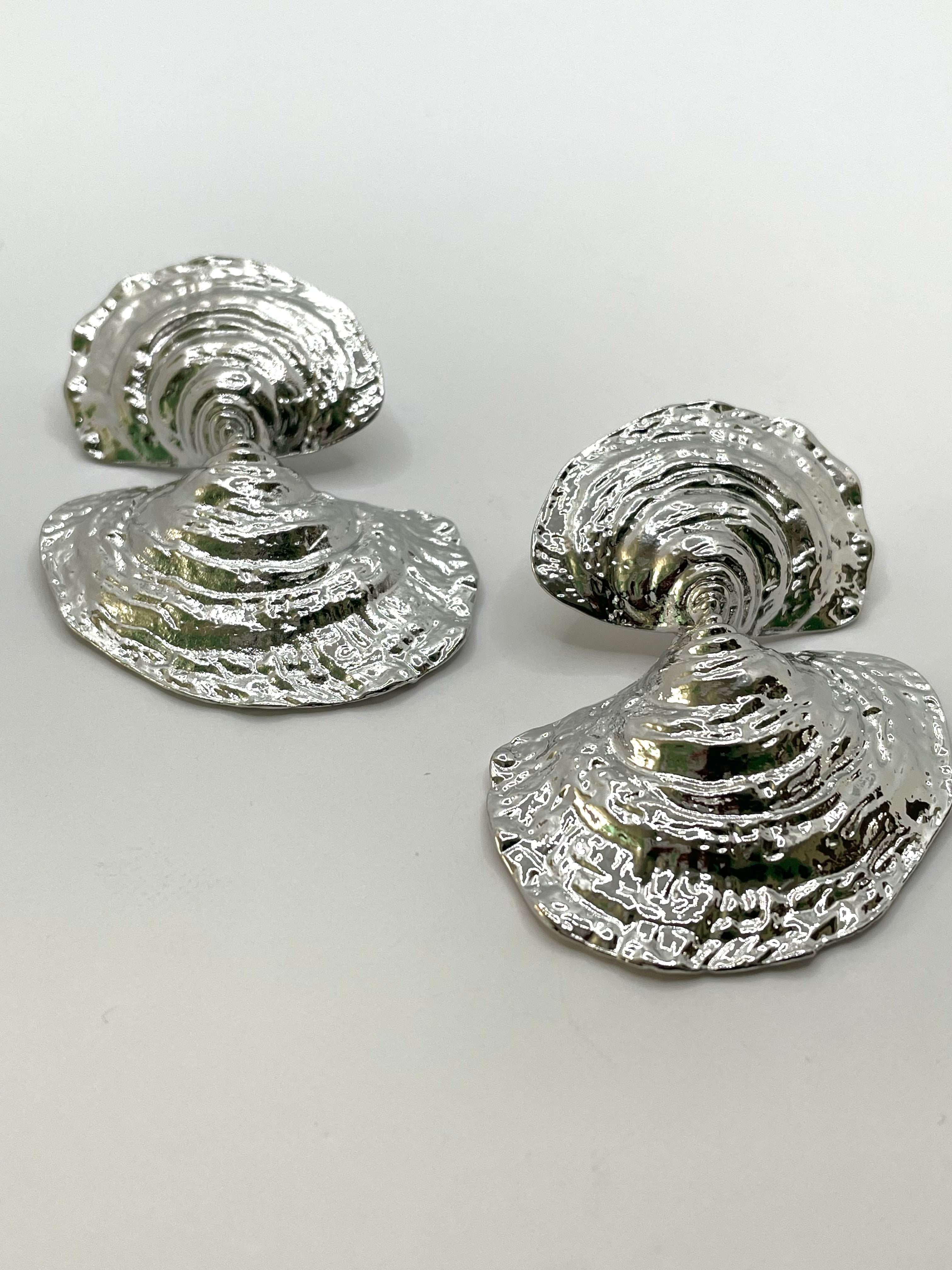 Minny Silver Textured Shell Drop Earrings