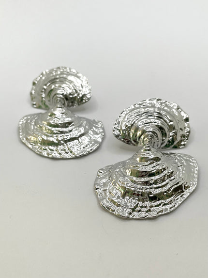 Minny Silver Textured Shell Drop Earrings